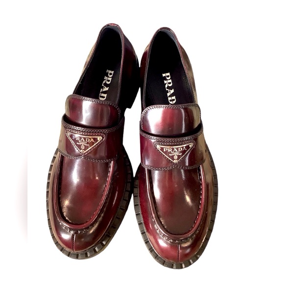 Prada Logo Plaque Slip-On Cordova Chocolate Brushed Leather Loafers (Ultralux) - Picture 2 of 10
